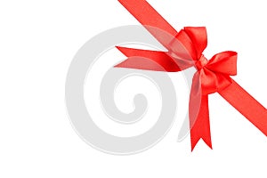 Red ribbon with bow on white background