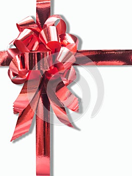 Red ribbon bow on white background