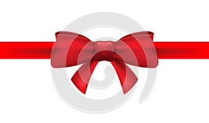 Red ribbon with red bow on a white background. Vector isolated bow decoration for holiday present. Gift element for card design