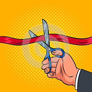 Red ribbon cutting pinup pop art vector