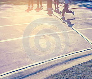 red ribbon at finish line .