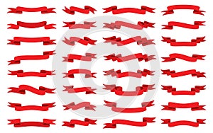 Red ribbon flat banner stripe tape retro flag set