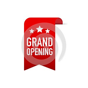 Red ribbon Grand opening on white background. Vector illustration.