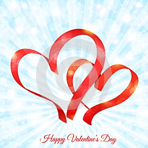 Red ribbon hearts. vector illustration