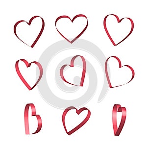 Red ribbon hearts vector set