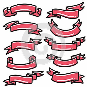 red ribbon icon banner hand-drawn doodle art and design element