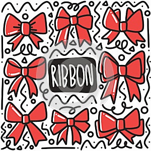 red ribbon icon banner hand-drawn doodle art and design element