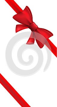 Red ribbon with red bow. Vector isolated bow decoration for holiday present. Gift element for card design