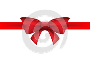 Red ribbon with red bow on a white background. Vector isolated bow decoration for holiday present. Gift element for card design