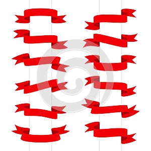 Red ribbon sale banner tape shape label flat set