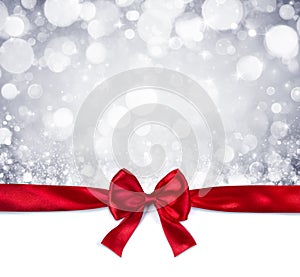 Red Ribbon With Shiny Silver Background