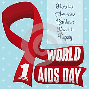 Red Ribbon with Some Precepts for World AIDS Day, Vector Illustration