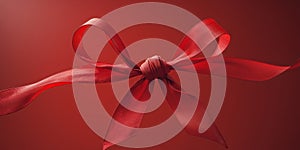 Red Ribbon Tied In A Simple Knot On Red Background photo