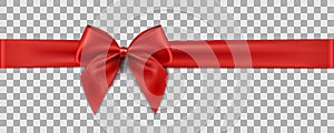 Red ribbon on transparent background. Gift decoration - vector