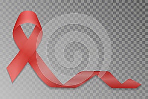 Red ribbon vector. World AIDS day. Realistic red ribbon isolated. Vector illustration.