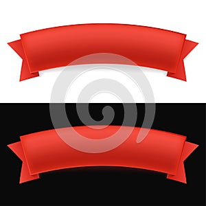 Shiny red ribbon on white and black background with empty space. Vector illustration