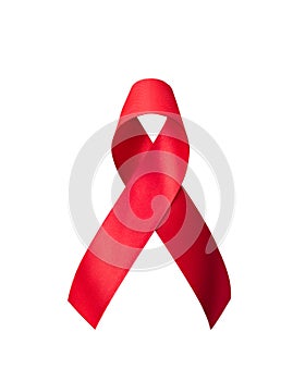 Red ribbon for World aids day and national HIV AIDS and ageing awareness month (bow isolated with clipping path)