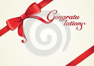 Red ribbons and greeting card, bows, congratulations
