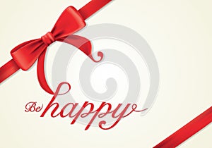 Red ribbons and greeting card, bows, happy