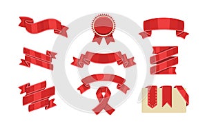 Red ribbons set, isolated on white background. Decorative ribbon banner collection.