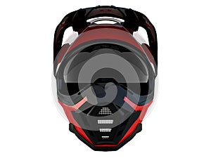Red rider helmet for race with black or white accesories on a white background 3d rendering