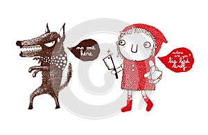 Red Riding Hood and the Big Bad Wolf, revenge of the Red Riding Hood, wolf, hide and seek - Vector