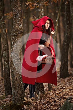 Red Riding Hood cosplay in the forest