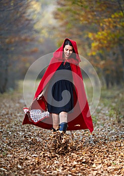 Red Riding Hood cosplay in the forest