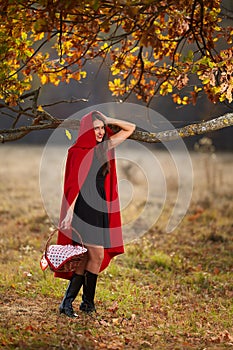 Red Riding Hood cosplay in the forest