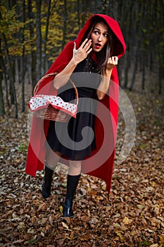 Red Riding Hood cosplay in the forest