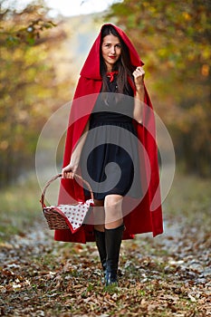 Red Riding Hood cosplay in the forest