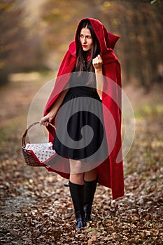 Red Riding Hood cosplay in the forest