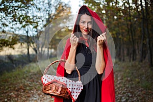 Red Riding Hood cosplay in the forest