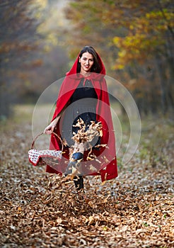 Red Riding Hood cosplay in the forest