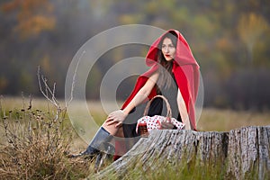 Red Riding Hood cosplay in the forest