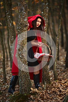 Red Riding Hood cosplay in the forest