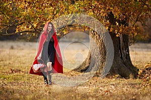 Red Riding Hood cosplay in the forest