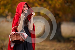 Red Riding Hood cosplay in the forest