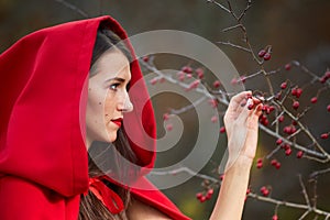 Red Riding Hood cosplay in the forest