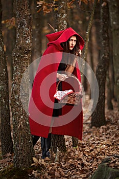 Red Riding Hood cosplay in the forest