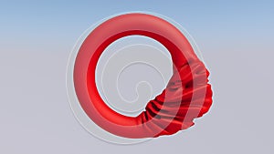 Red ring deforming in the sky. Abstract illustration, 3d rendering.