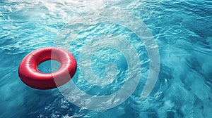 A red ring floats on top of a body of water during summer