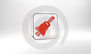 Red Ringing bell icon isolated on grey background. Alarm symbol, service bell, handbell sign, notification symbol. Glass