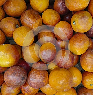 Red ripe oranges on the  counter