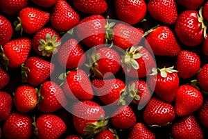 red ripe strawberries background, close up