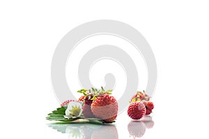 red ripe strawberry spring on a white background