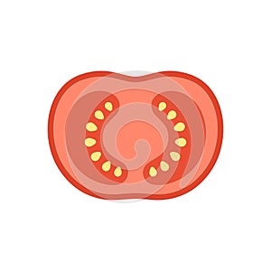 Red ripe tomato cut in half simple vector icon illustration design