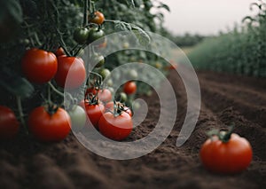 Red Ripe Tomatoes Plant in the Garden for Background. Harvest Agriculture Illustration