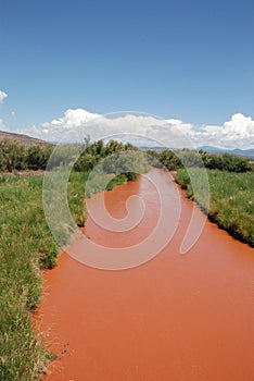 Red River Green Banks Blue Sky White Clouds Jemez New Mexico