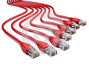 Red RJ45 Ethernet Cables on white background